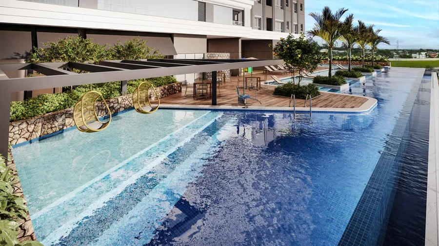 Piscina com deck e paisagismo, Kingdom