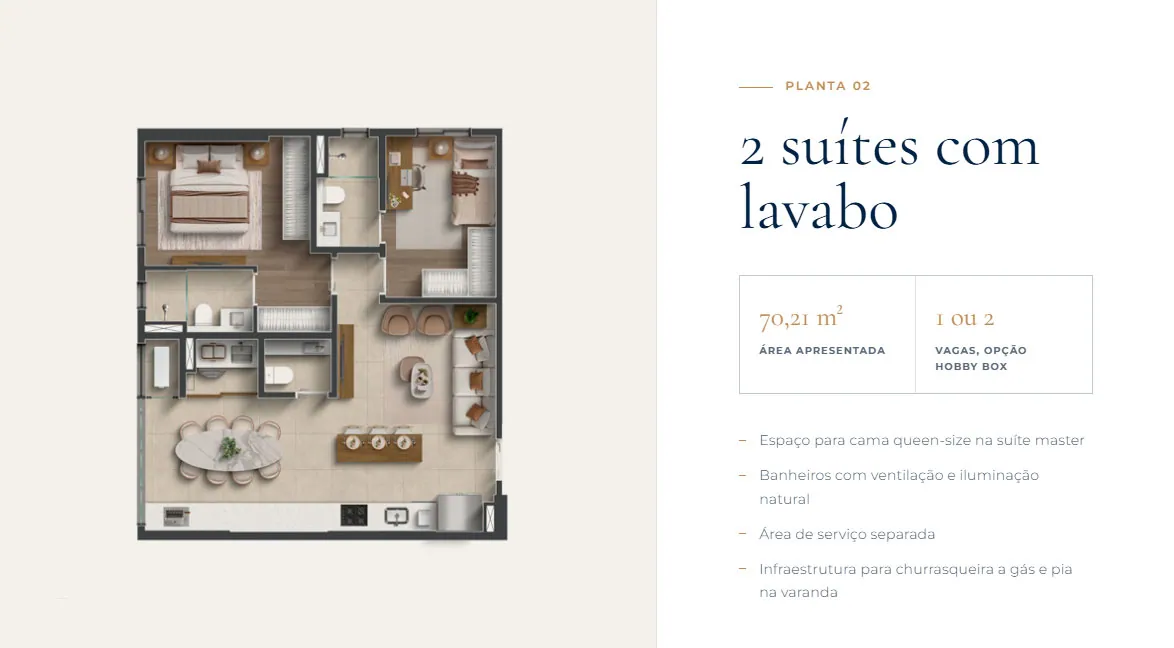 Planta 2 suítes com lavabo, Senses